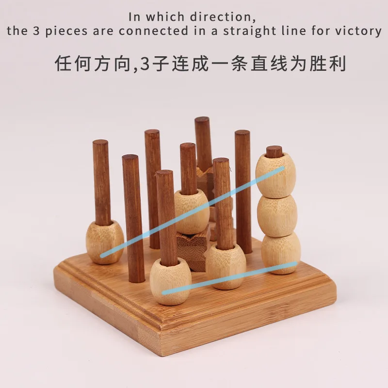 Nuovo gioco da tavolo educativo 3D XO Tic Tac Toe in legno di bambù per due giocatori