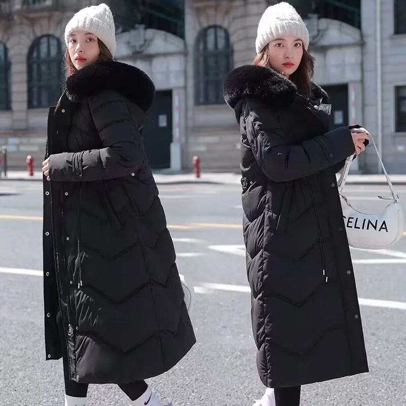 2023 New Women Down Jacket Winter Coat Female Fox Fur Collar Thicken Parkas White Duck Down Outwear Slimming Mid Length Overcoat