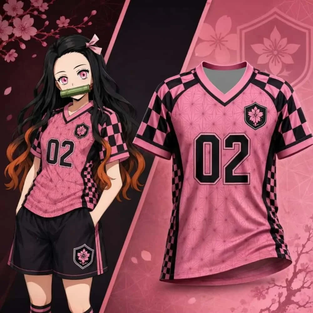 Ghost Slayer Blade You Bean Anime V-neck Mesh Shirt Sakura Printed Breathable Quick Drying Loose Large Size Unisex T-shirt