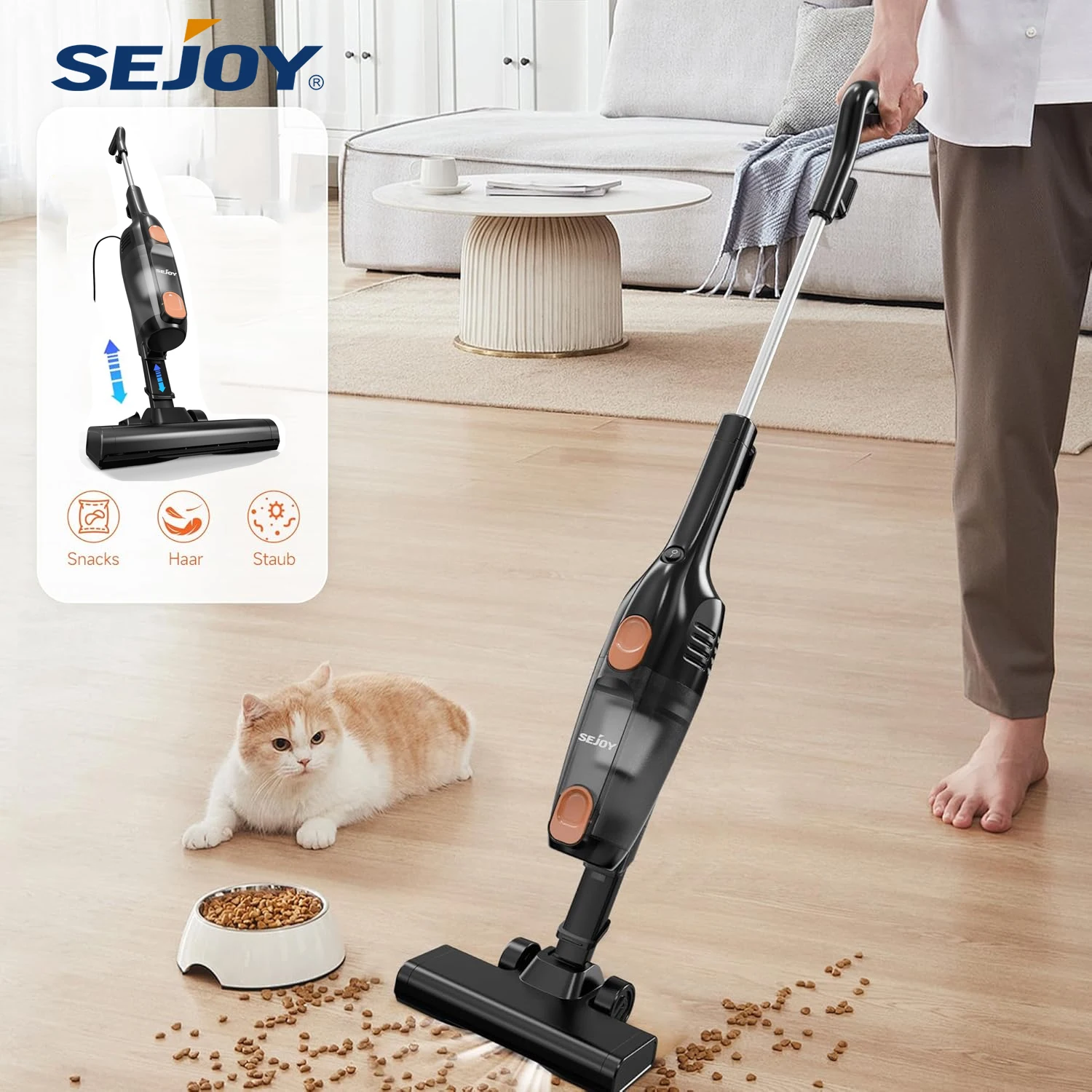 

Sejoy 3 in 1 Stick Vacuum Cleaner Lightweight Corded Vac with Handheld Powerful Suction Small Dorm Vacuum Cleaner Portable