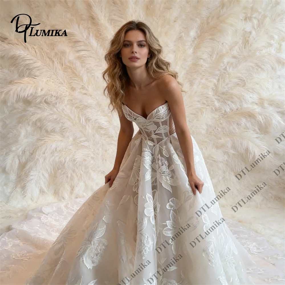 

Ivory Strapless Ball Gown Wedding Dress with 3D Floral Sheer Corset Bodice Bride Dresses Customized Ethereal Bridal Gown