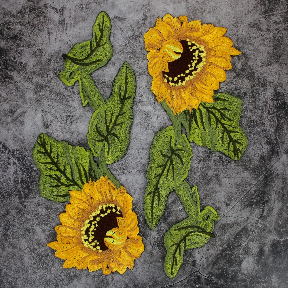 13.3CM X 36CM Large Sunflower Embroidered Patch For Clothing Appliques Sew On Patches