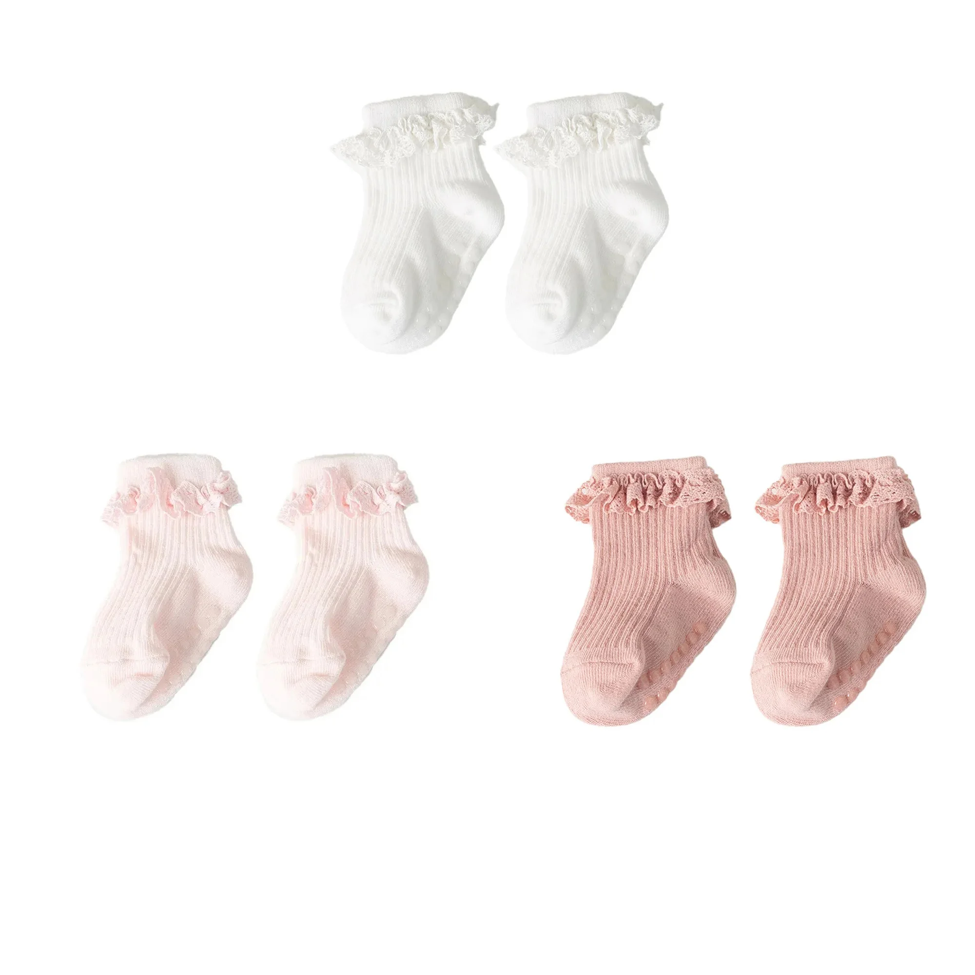 3pairs/lot Infant Girl Cute Lace Sock Ribbed Children\'s Non-slip Socks Solid Breathable Baby Girl Ankle Socks 0-5Y Kid Girl Sock