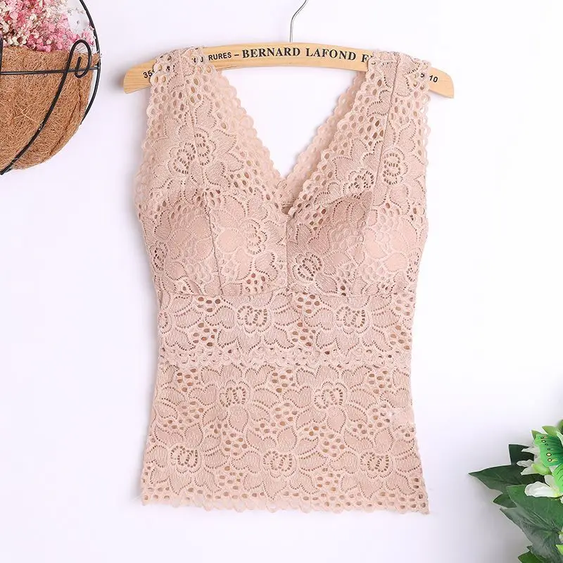 Sexy Tank Tops Lace Crop Tops Women Lingerie Bustier Bra Pads Striped Bottom Shirt Streetwear T-shirts Summer Women's Clothing