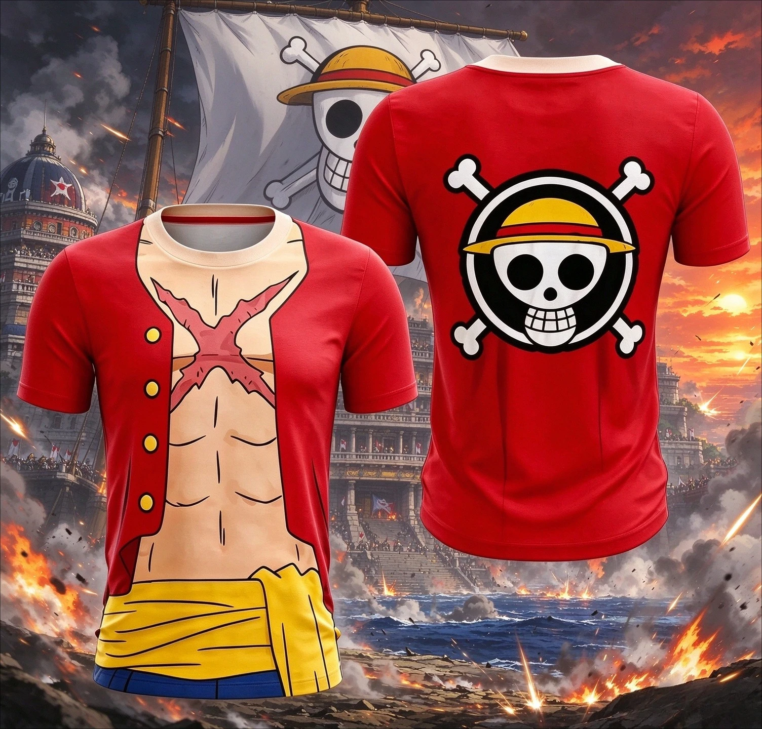 Trendy Unisex Crew Neck Collectible One Piece Anime Luffy Tee Soft Tops Ideal For Night Out And Casual Street Style Looks