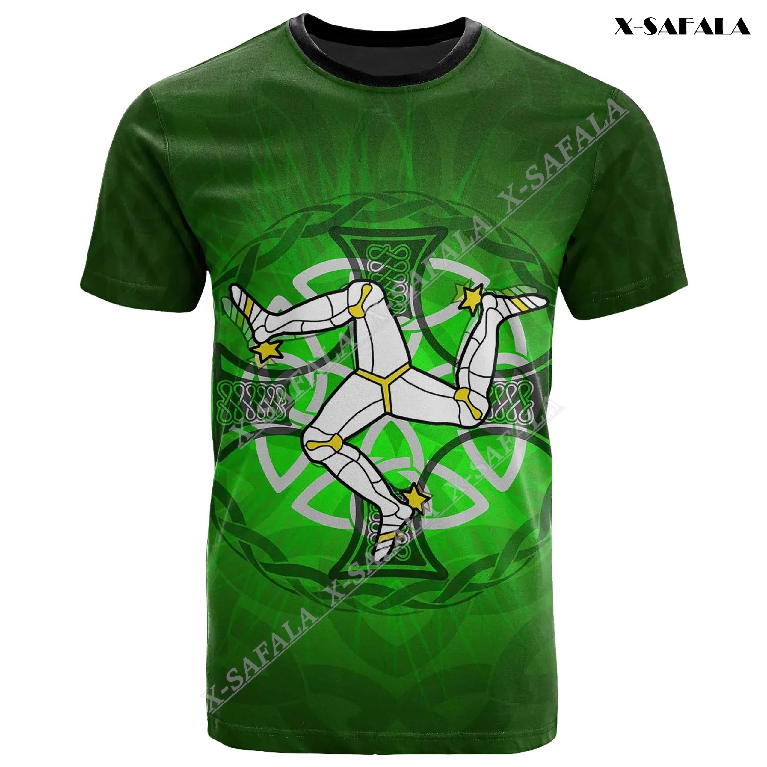Camiseta con estampado 3D para hombre, camisa de manga corta de fibra de leche, sensación de piel de bebé, Isle Of Man Celtic Triskelion Circle Gree