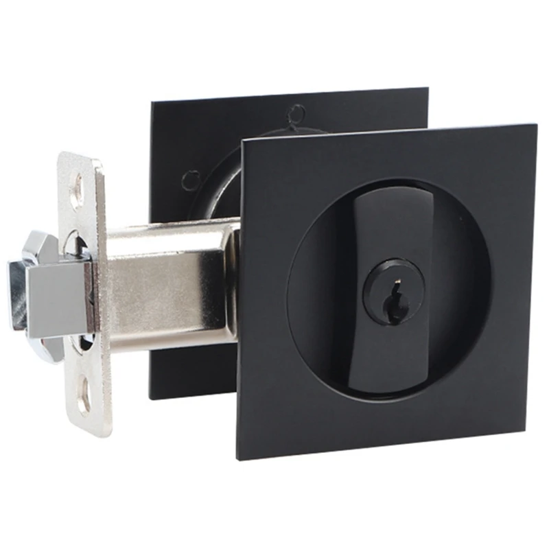 Pocket Door Lock Black Door Hardware Anti-Theft Lock Contemporary Privacy Square Door Lock Sliding Door Lock With Keys