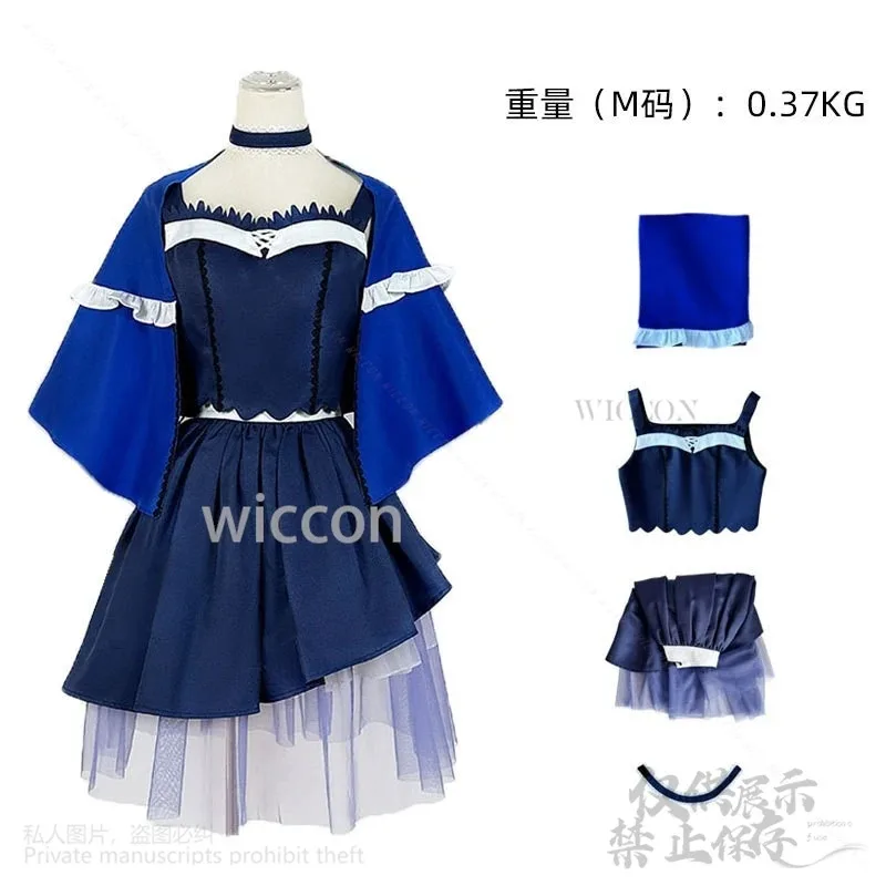 

asdh8@Anime Game Summer Pockets Cosplay Kushima Kamome Costume Dark Blue Dress Fashion Mesh Lolita Wigs Chocker Jirai Kei Custom