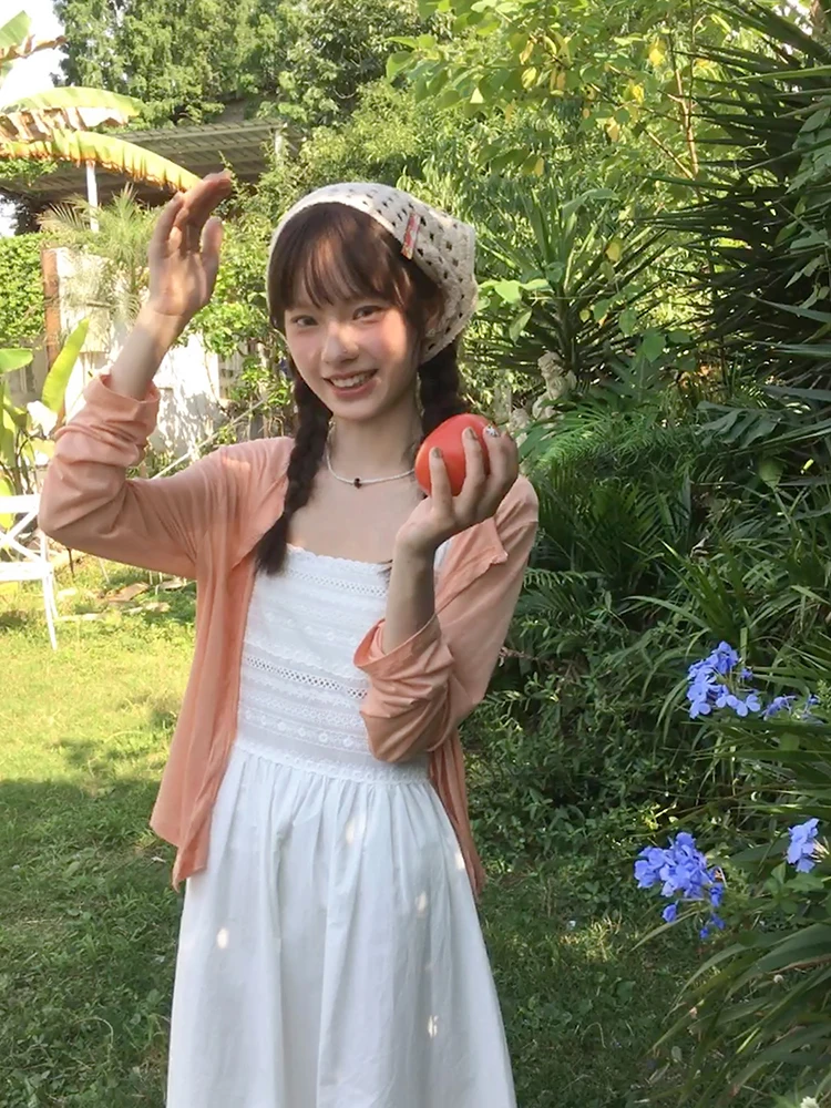 

Легкий оранжевый кардиган с защитой от солнца для женщин, лето 2025, новый корейский дизайн, красивый, дышащий, для кондиционированных помещений, верхняя одежда