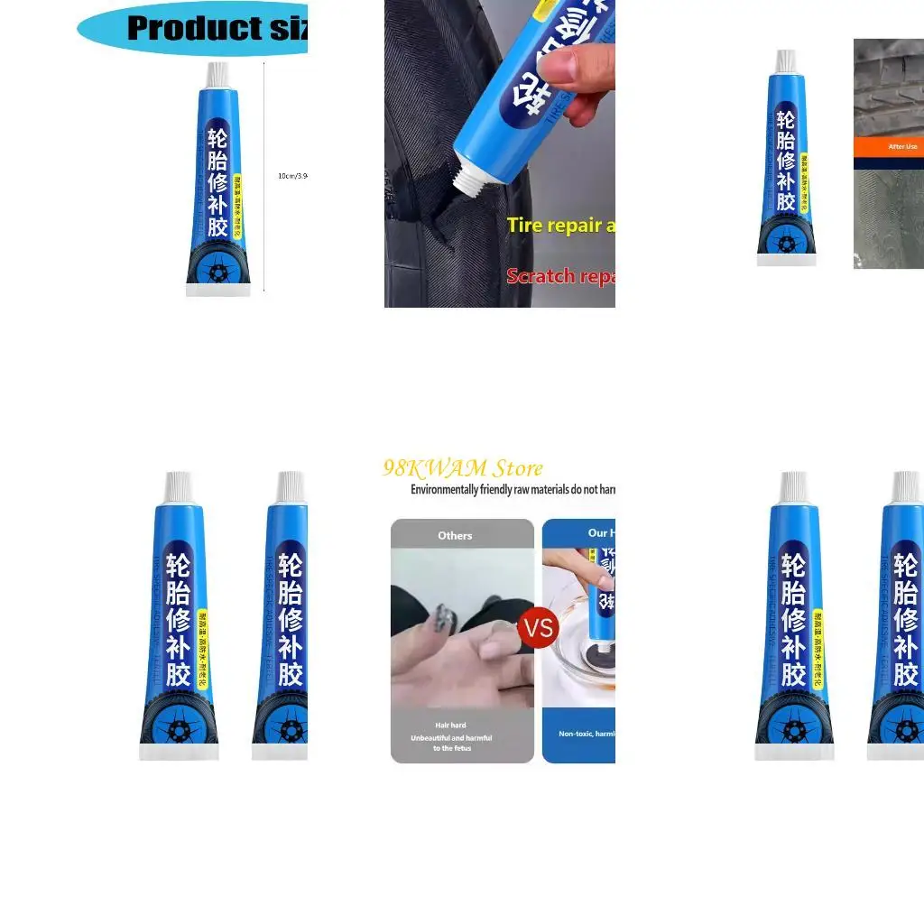 Pack of 2 Quick Dry Tire Repair Adhesive for Car Bike Motorcycle Tubes Flexible Waterproof Formula Works In All Weather 68UF