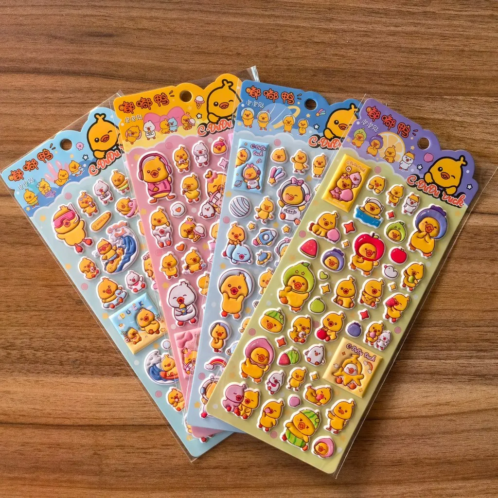 4 Sheets Cute Dudu Duck 3D Stickers - Cartoon Bubble Stickers for Kids' Crafts, Notebooks & Decor AnimeWorlds Store