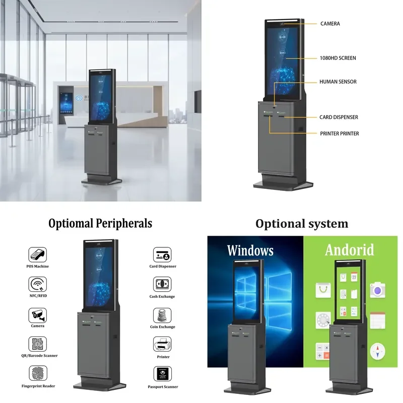 for Estar 24 Inch Payment Terminal Kiosk Automated Order Machine Self Service Check Out Supermarket Equipment Queue Ticket
