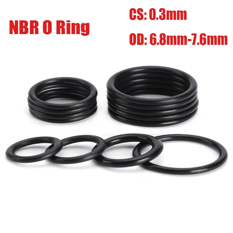 50Pcs O Ring CS 0.3mm OD 6.8mm-7.6mm Sealing Washer Nitrile Rubber O-ring Plumbing Gaskets Oil Resistant High Temperature Oring