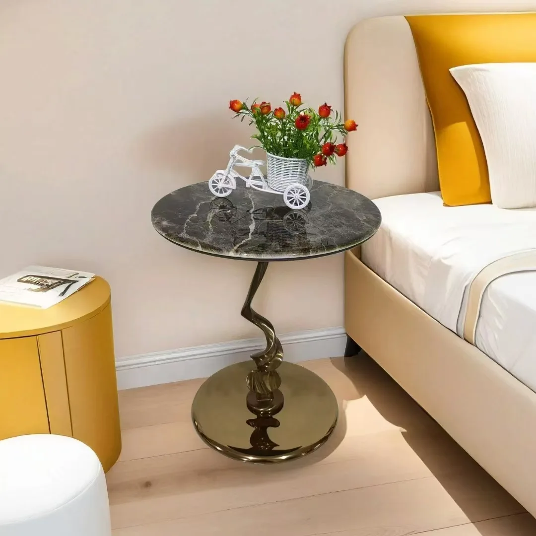 #Modern Italian-style Microcrystalline Stone Coffee Table for the Living Room; Small Round Side Table for the Bedroom or Balcony