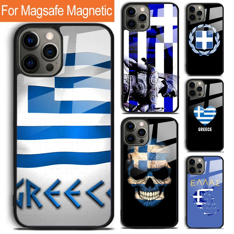 Greek Greece Flag Phone Case For iPhone 16 15 14 13 12 11 Pro Max Plus Magsafe Magnetic Wireless Charging Cover