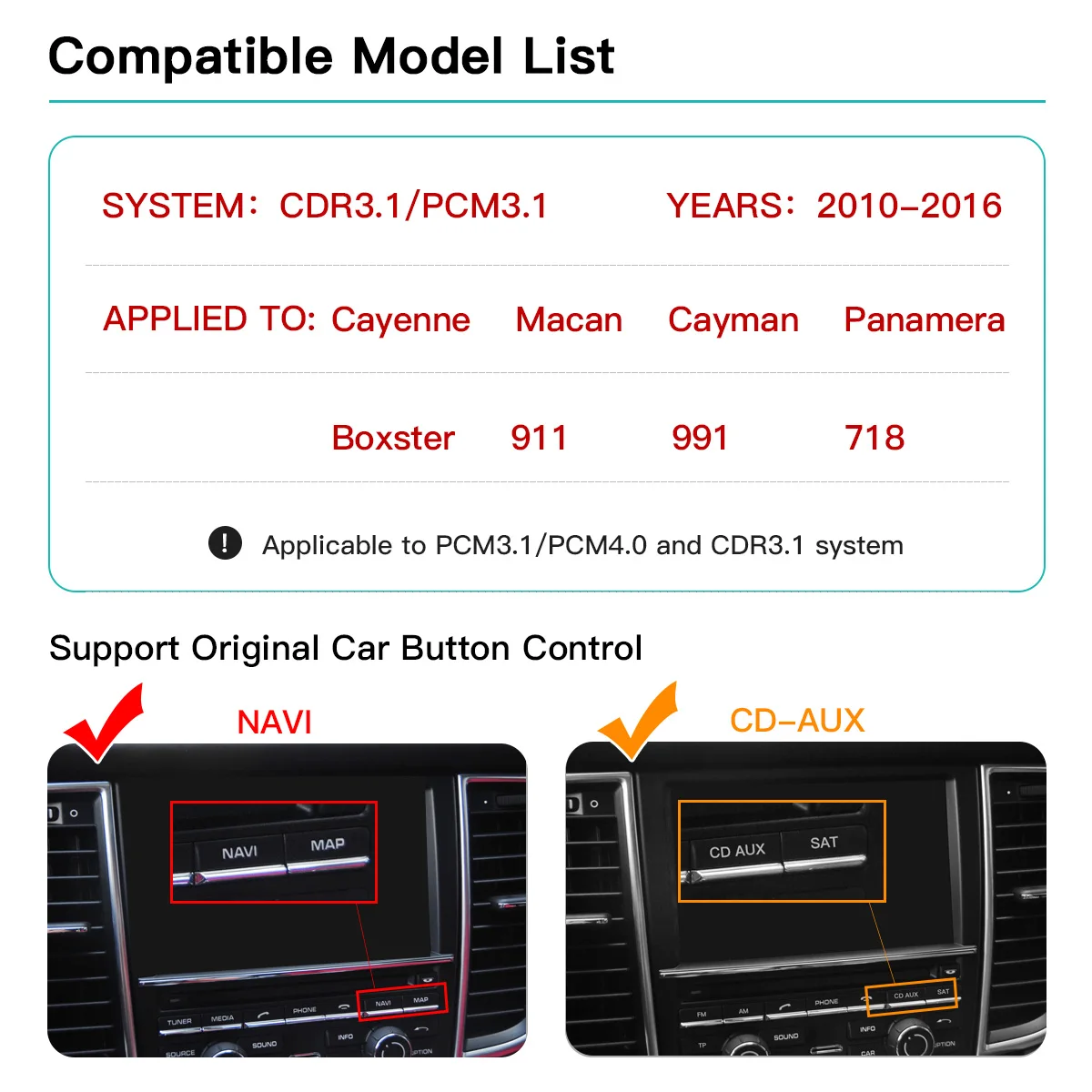 Car Video Screen Mirror Wireless  Carplay Modular For Porsche PCM3.1 CDR3.1 Cayenne Wireless Android Auto Carplay view 5
