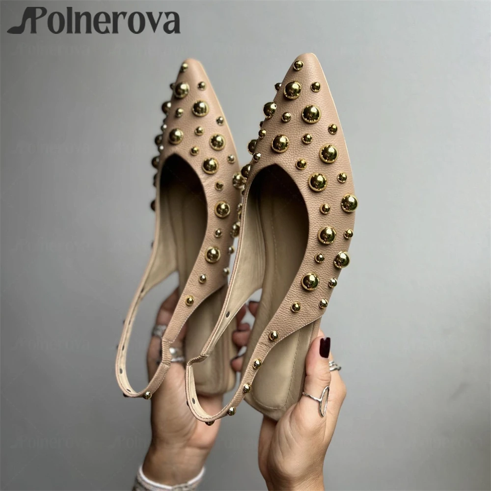 Patent Leather Metal Bubbles Ballerinas Accessory Detailed Pointed Toe Flat Shoes Designer Style Comfortable Women Slip-On Flats