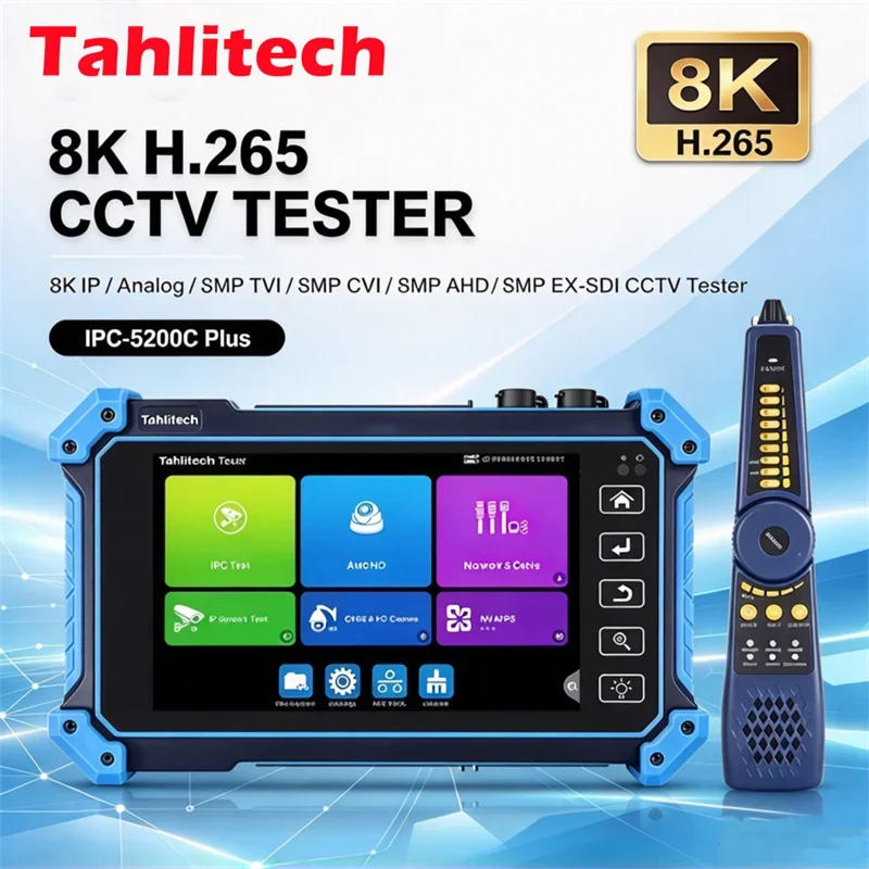 Newest 8K H.264/265 IPC Tester for IP Camera Testing 8MP AHD/CVI/TVI Test UTP RJ45 Cable Tracing & PoE++ Power Output Test Tool