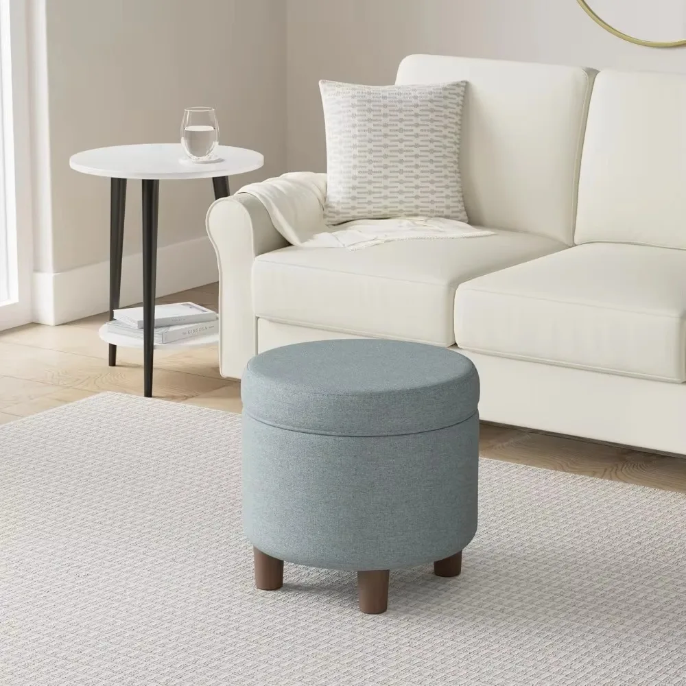 

Home Decor | Upholstered Round Storage Ottoman | Ottoman with Storage for Living Room & Bedroom, Teal Tweed Large