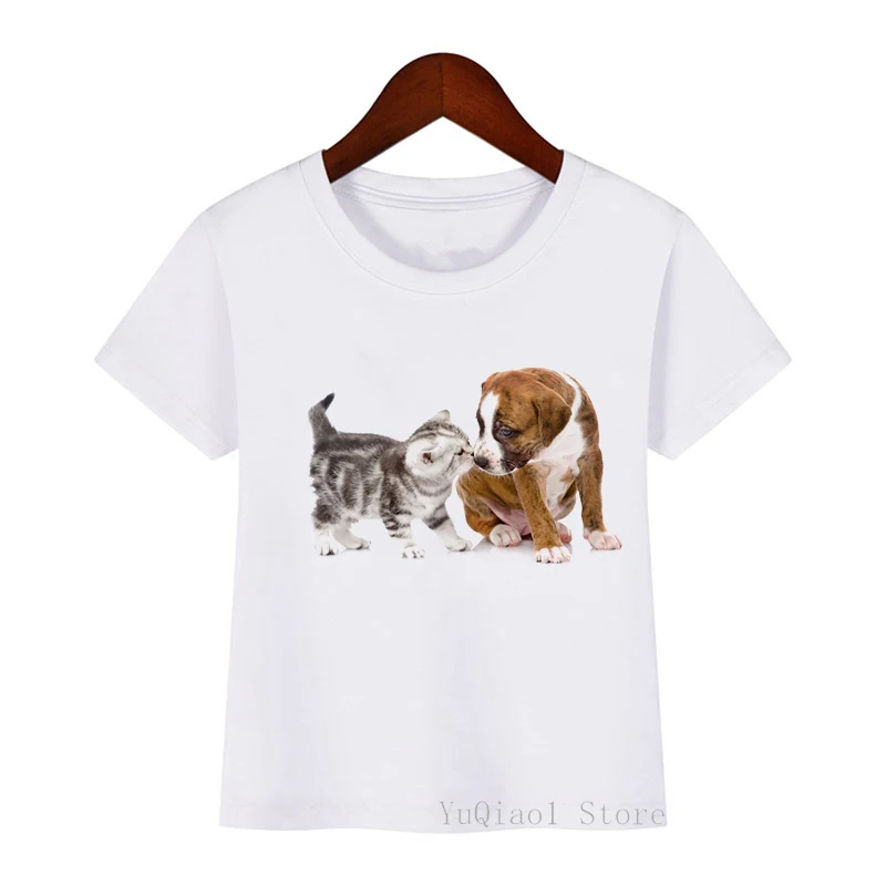 Nowy zabawny trzy zaskoczony nadruk z kotami Baby Boy dziewczyna t-shirty śliczny pies kotek dzieci ubrania lato Camiseta słodkie dziecko T-shirt