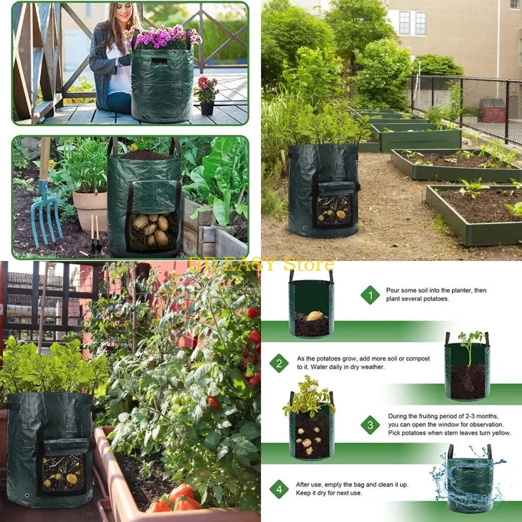 E28F 5 Pack Planting Bags with  Handles and Check Window Vegetable Planting Sacks Grow Bags for Indoor and Outdoor Use