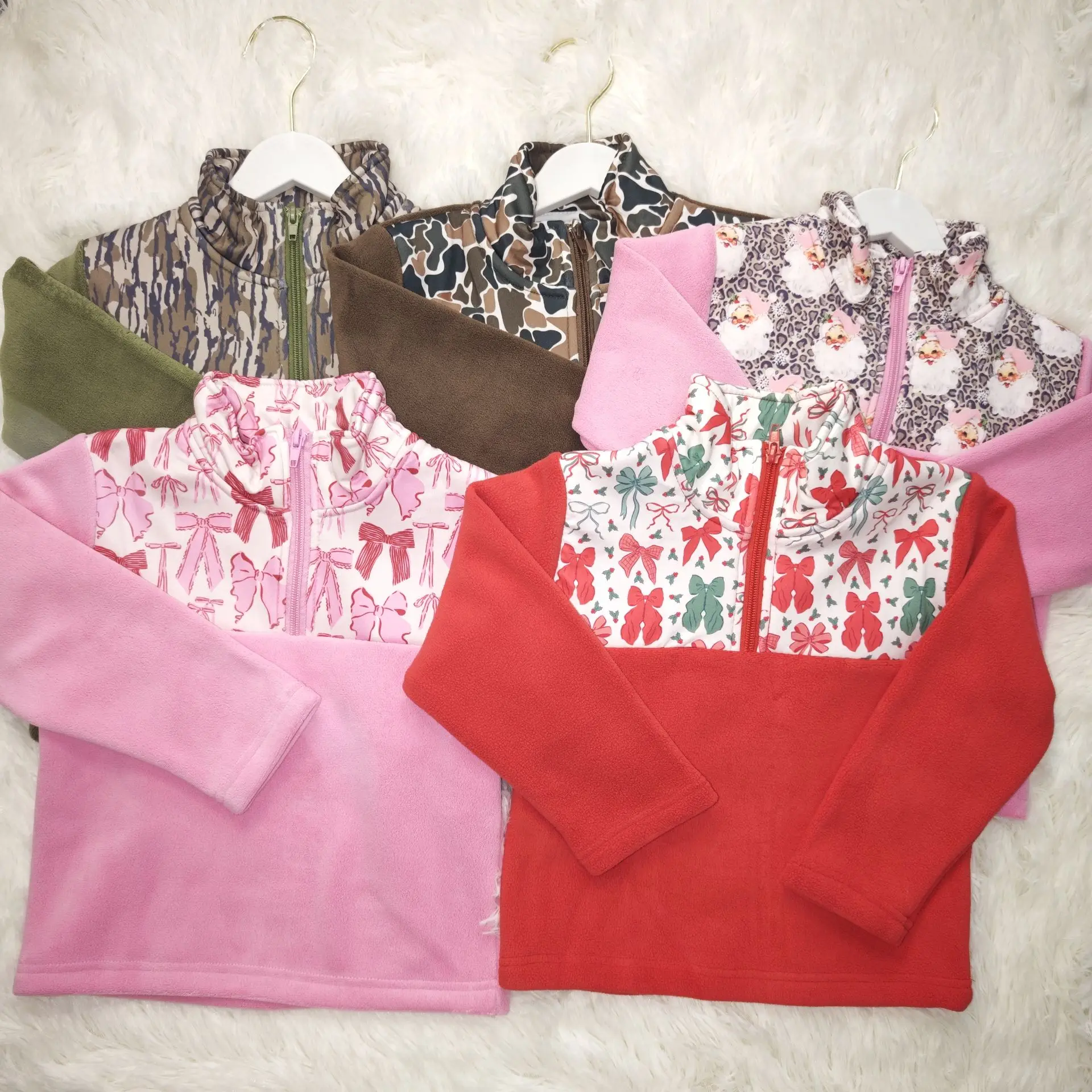

z922-11 GT1149 Wholesale New Arrival baby girls clothes Matching bow Plush zipper long-sleeved top Summer Boutique girls top