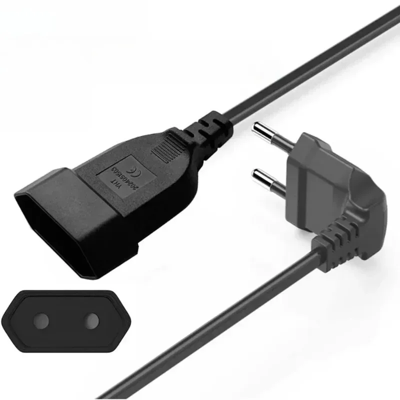 EU Power Extension Cord Angled European 2-prong Male to Female Socket Power Extension Cable EU Power Socket Port Saver Extender