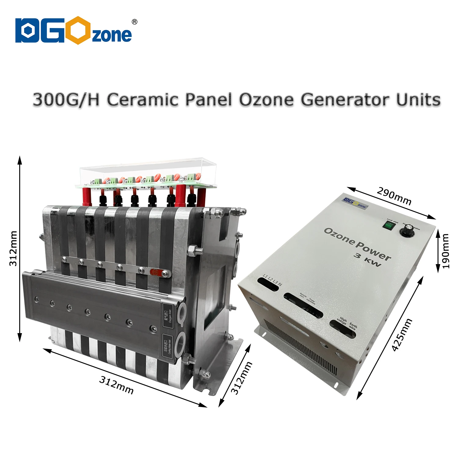 DGOzone Generator for Water Treatment, Industrial Ozonizer, 300G Panel, 380V, KHB-300GWOA3