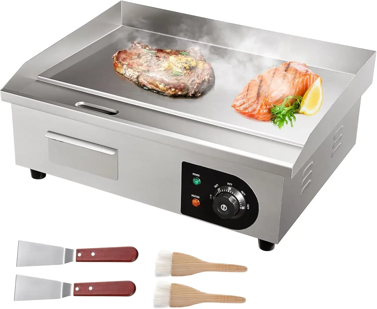 

Commercial Electric Griddle, 22", 1600W Countertop Flat Top Griddle, Stainless Steel Teppanyaki Grill w/Iron Cooking Plate