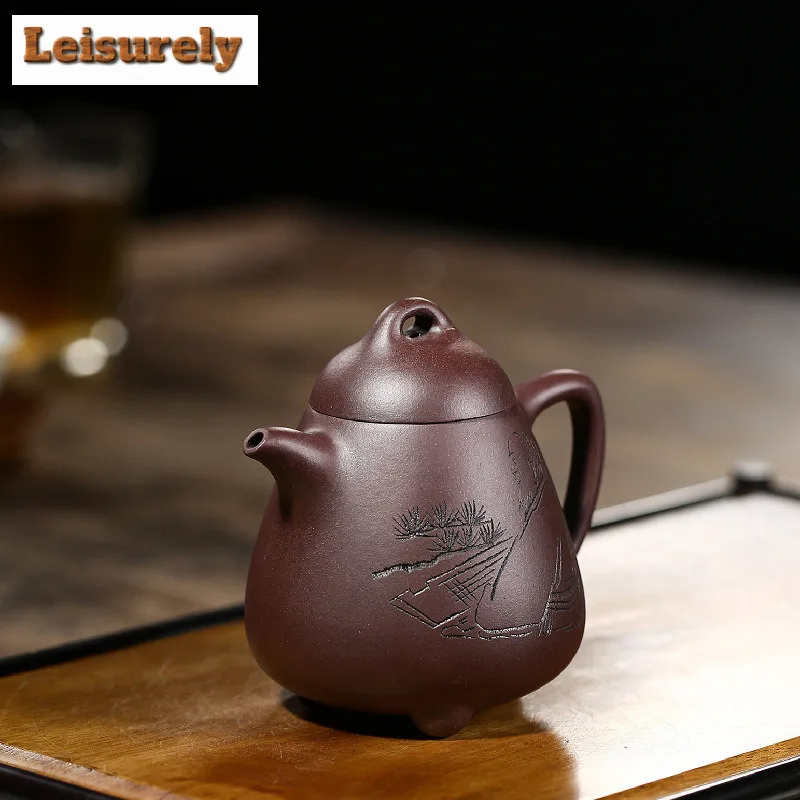 230ml Ancient Yixing Purple Clay Teapots Master Handmade High Stone Scoop Pot Raw Ore Purple Mud Tea Making Kettle Zisha Tea Set