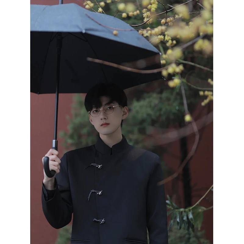 

New Chinese Sle Men's Pad oulder Suit Collar Button Jaet Zhongan Coat Spring Autumn Student Tang Costume Stand Fit