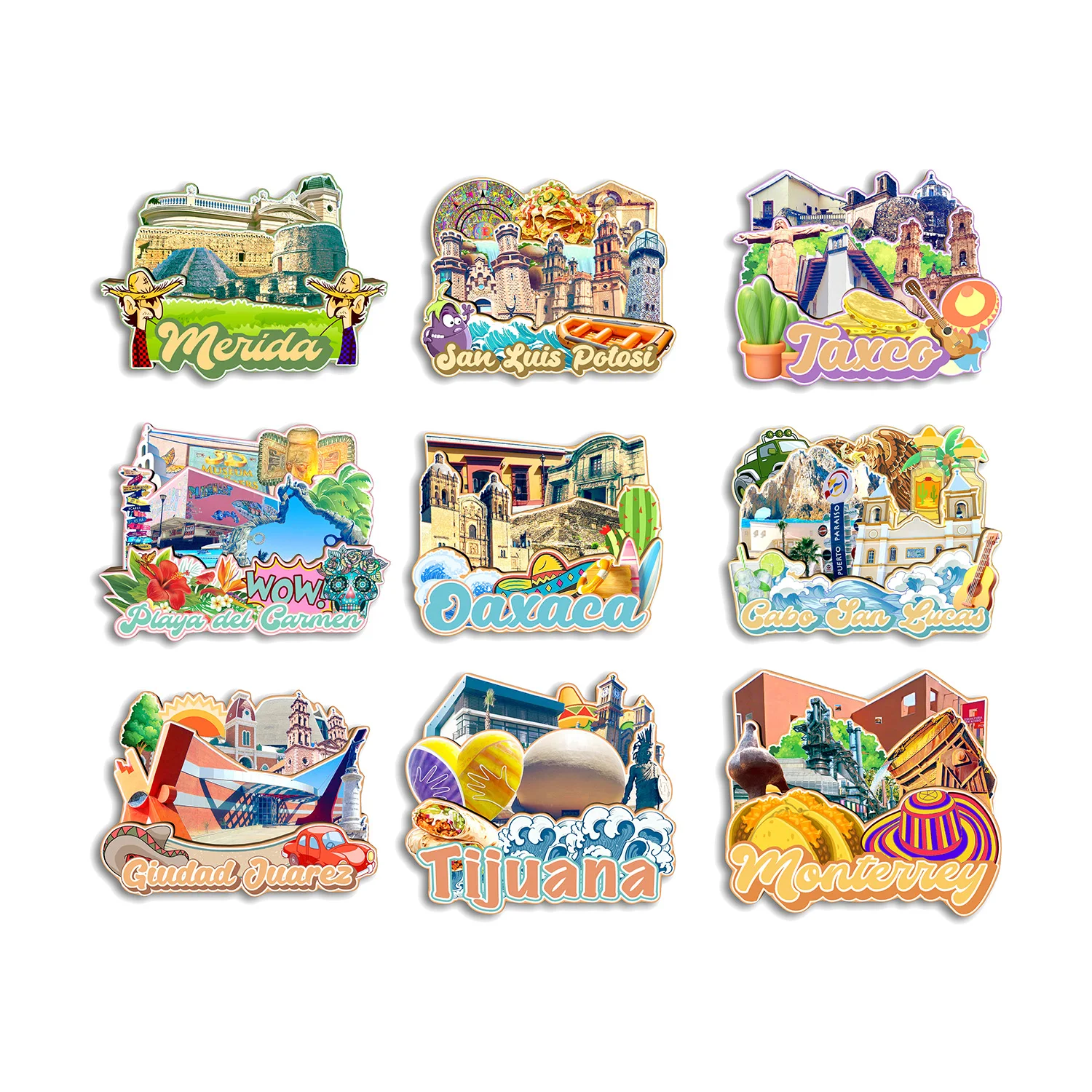 مونتيري تيجوانا سيودا جواريز كابو سان لوكاس بلايا ديل كارمن تاكسكو سان لويس بوتوسي ميسيكو مغناطيس الثلاجة هدية تذكارية للسفر #1