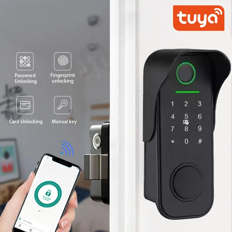 Tuya Smart lock Waterproof Wifi Fingerprint Double Rim Lock APP Card Digital Code Electronic Smart Door Lock