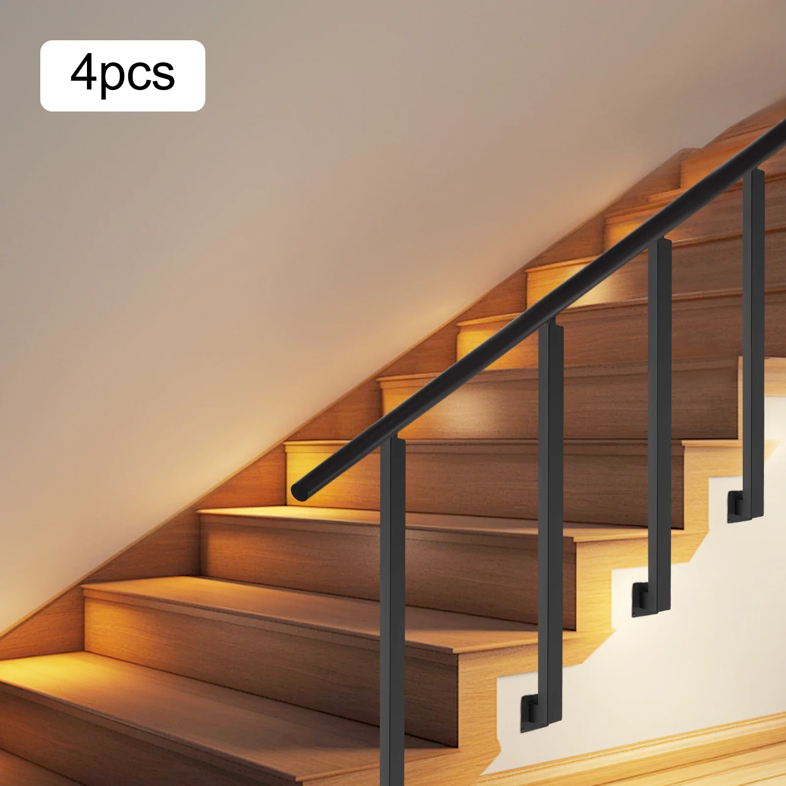 4 Pieces of 95cm Stair Railing Side Installation - Black, , , Suitable for Staircases, Villas, Entrances, Corridors, Attics