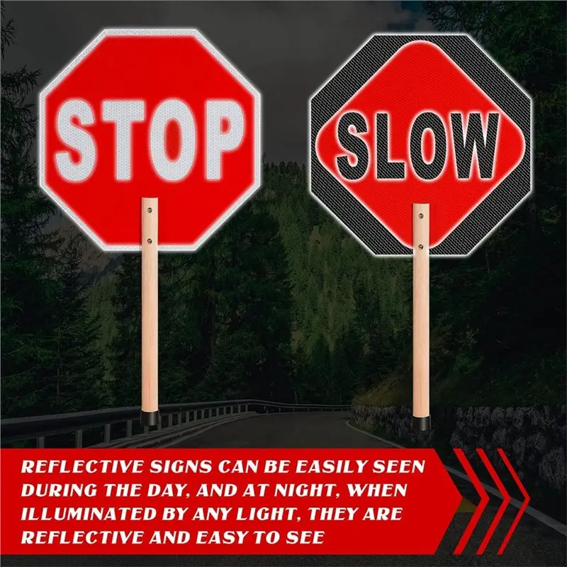 ABJO-Aluminum Rust Free 2Pcs Stop Slow Sign Traffic Double Sided Reflective 13X13 Octagon Crossing Guard Warning Signal