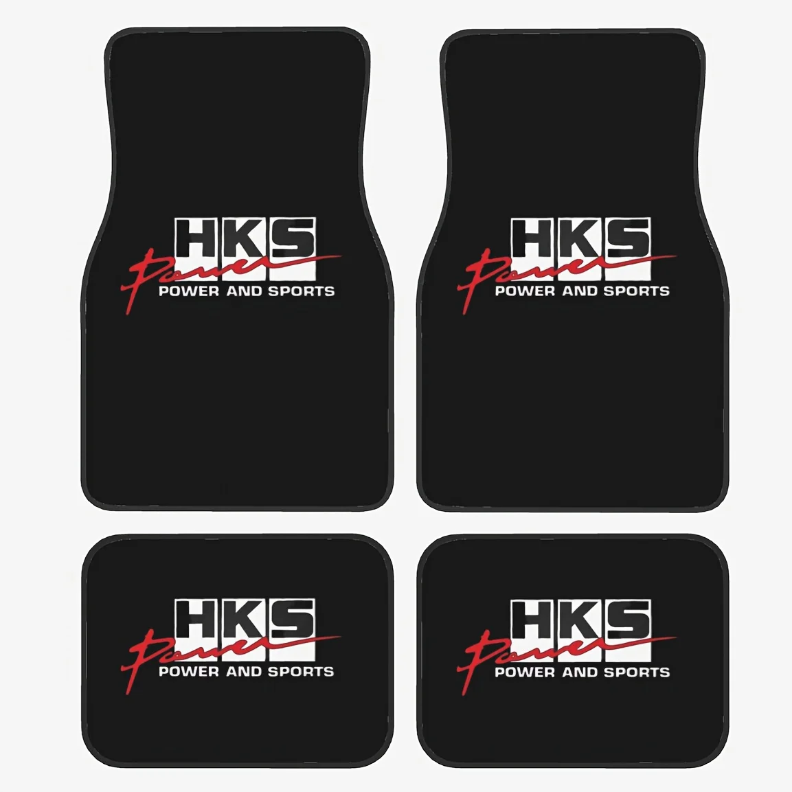 [4pcs HKS Floor Mats] 4pcs HKS POWER AND SPORTS Car Floor Mats - Full Coverage, Soft & Durable Polyester, Vibrant Red & Black De