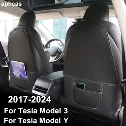 Защитная накладка на спинку сиденья автомобиля Tesla Model Y, защитная накладка на спинку сиденья для детей, противоударные коврики, черные кожаные аксессуары для интерьера