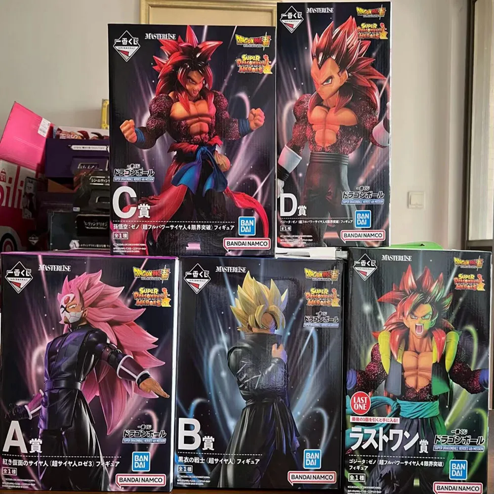 Bandai Original Dragon Ball Z Super 4 Goku In Black Vegeta Gogeta Ichiban Rewards Super Saiyan Fourth Task Anime Figures Model