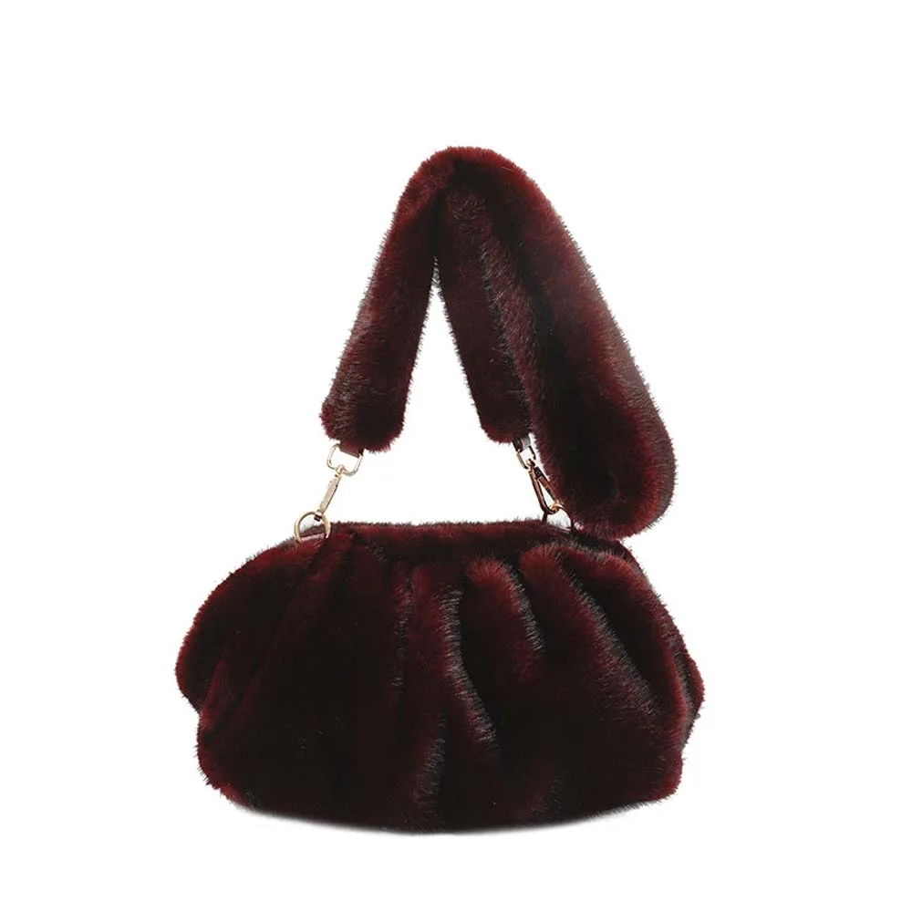 

Large Capacity Furry Pleated Shoulder Bag Lightweight Solid Color Cloud Crossbody Bag Polyester Soft Mink Fur Wrinkle Handbag