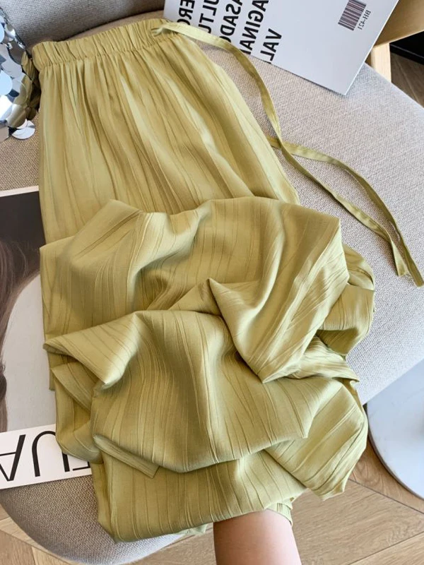 

Повседневные брюки из ледяного шелка, широкие, тонкие, женские, летние, с высокой талией, прямые, в корейском стиле, для работы и повседневной носки