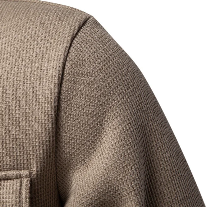 

2024 Autumn/Winter New Collection With Velvet And Thickened Waffle Men, Flip Collar Cardigan Pocket Jacket, Top For Men