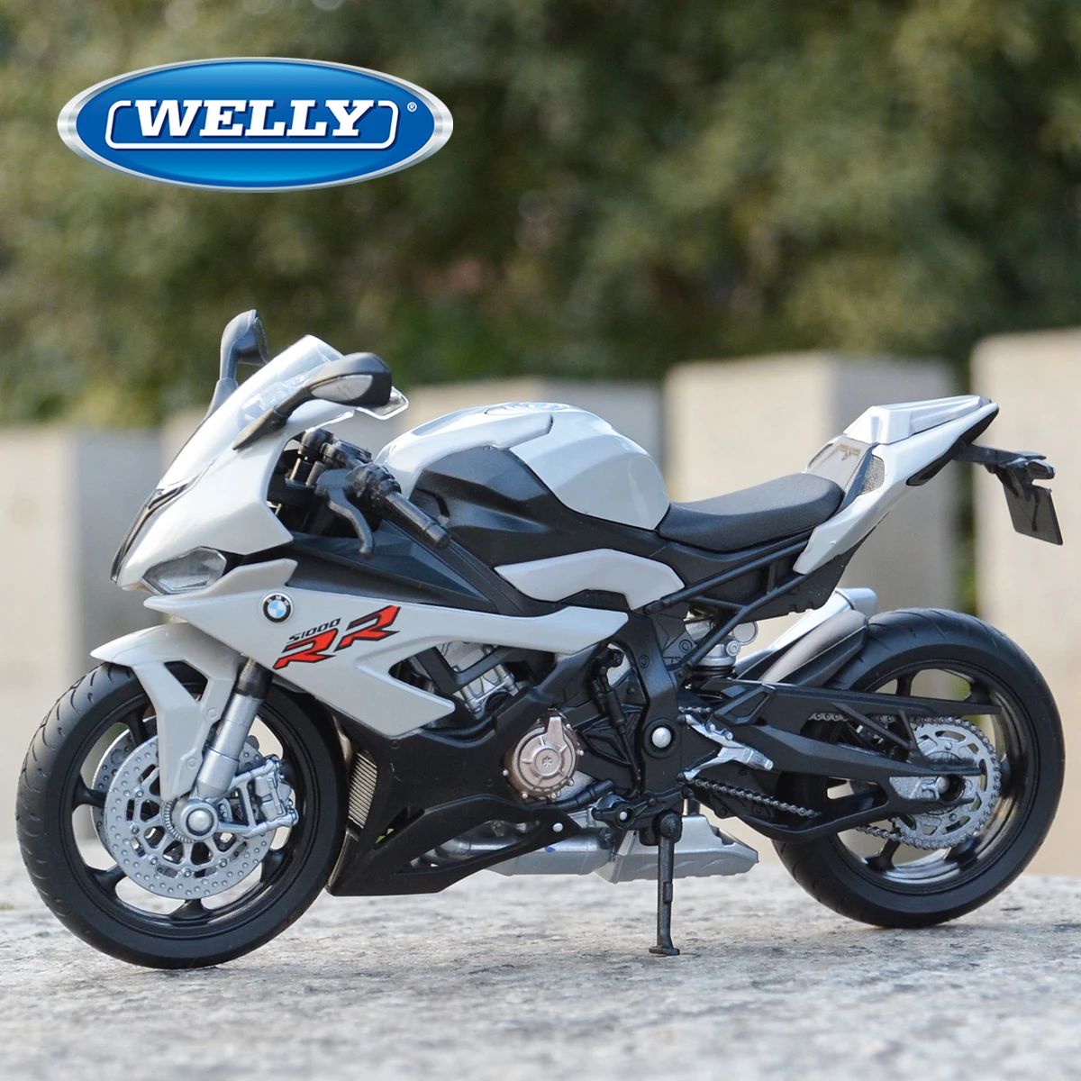 Welly 1:12 BMW 2021 S1000RR Mainan Model Motor Hobi Koleksi Kendaraan Die Cast Abu-abu