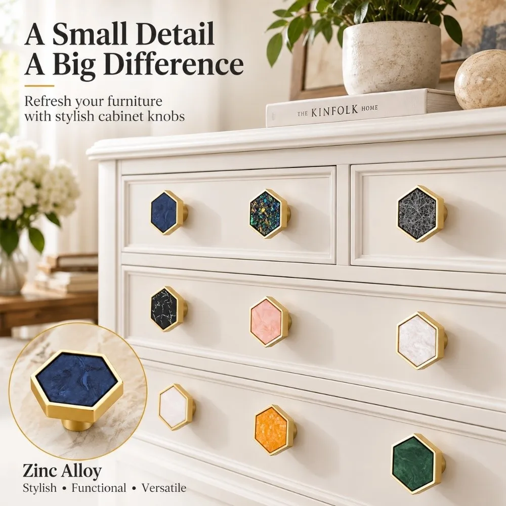 Single Hole Cabinet Knobs Zinc Alloy Colorful Finish Drawer Pulls Hexagonal Type Nordic Style Furniture Knobs