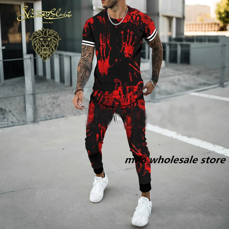 

2025-26, летний хит продаж, новый тренд, мужской костюм с 3D принтом, дышащая и удобная мужская футболка с круглым вырезом, брючный костюм