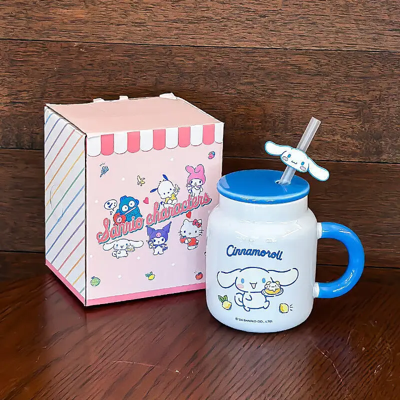 Керамическая чашка с милым мультяшным рисунком «Hello Kitty My Melody», кружка с крышкой, чашка с соломинкой, красивая бытовая кофейная чашка, рождественский подарок