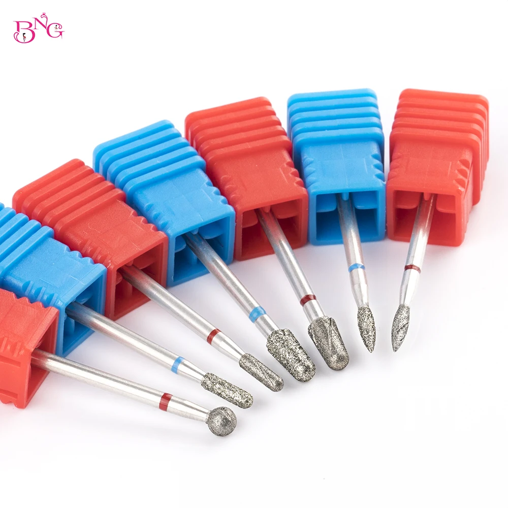 BNG 5pcs/set E-File Nail Drill Bit for Manicure Russian Electric File Bits with Cooling Grooves Diamond Flame Tips Cuticle Bits