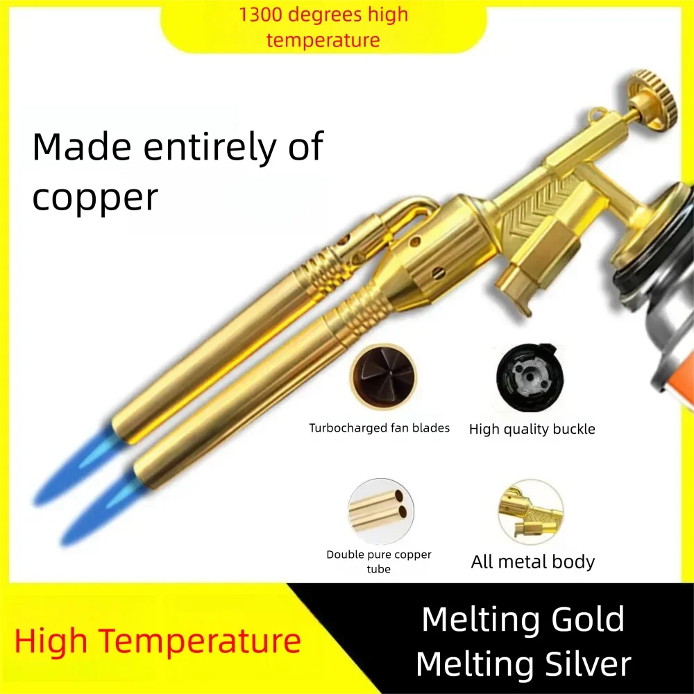 Double Tube Welding Gas Torch Nozzle Flame Gun Outdoor Camping BBQ Flamethrower Kitchen Butane Lighter Burner Welding Equipment