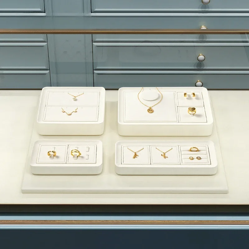 

White microfiber jewelry display props, high-end bracelets, necklaces, earrings, ring counters, jewelry display racks
