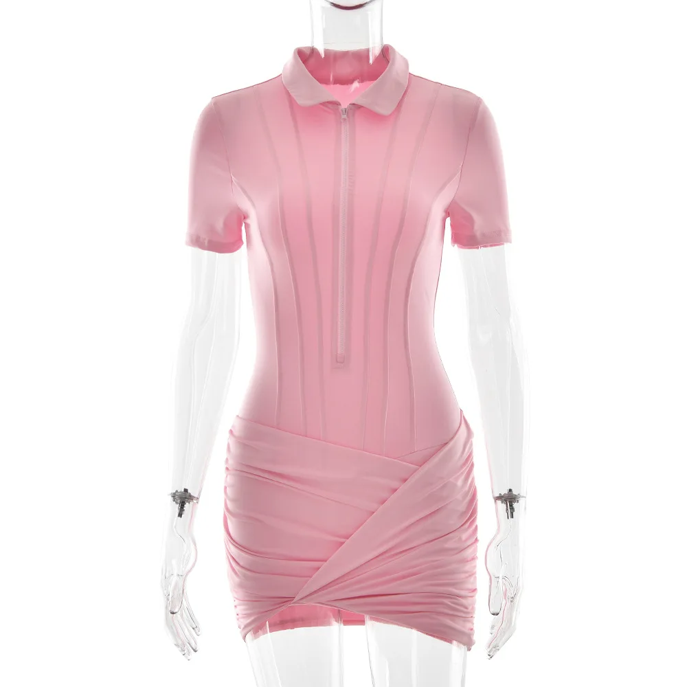 Modischer Plissee-Jumpsuit für Damen, Eleganter Kurzarm-Bodycon mit Reißverschluss und Revers, Sommerliche Alltags- und Streetwear – Detail 26