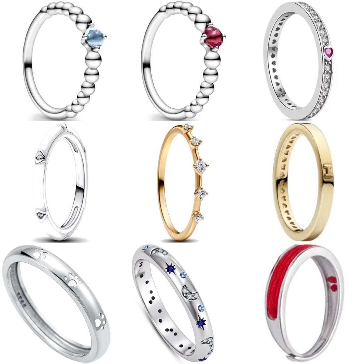 S925 Silver Ring For Women Minimalist Beaded/Star/Paw Pattern Color Zircon Inlaid Open Design Fashion Jewelry Gift Accessory